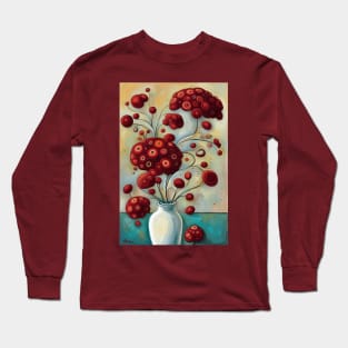 Cute Abstract Flowers in a White Vase Still Life Painting Long Sleeve T-Shirt